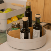 Organizador Giratório Lume com Divisória de Bambu Bege 25,5cm